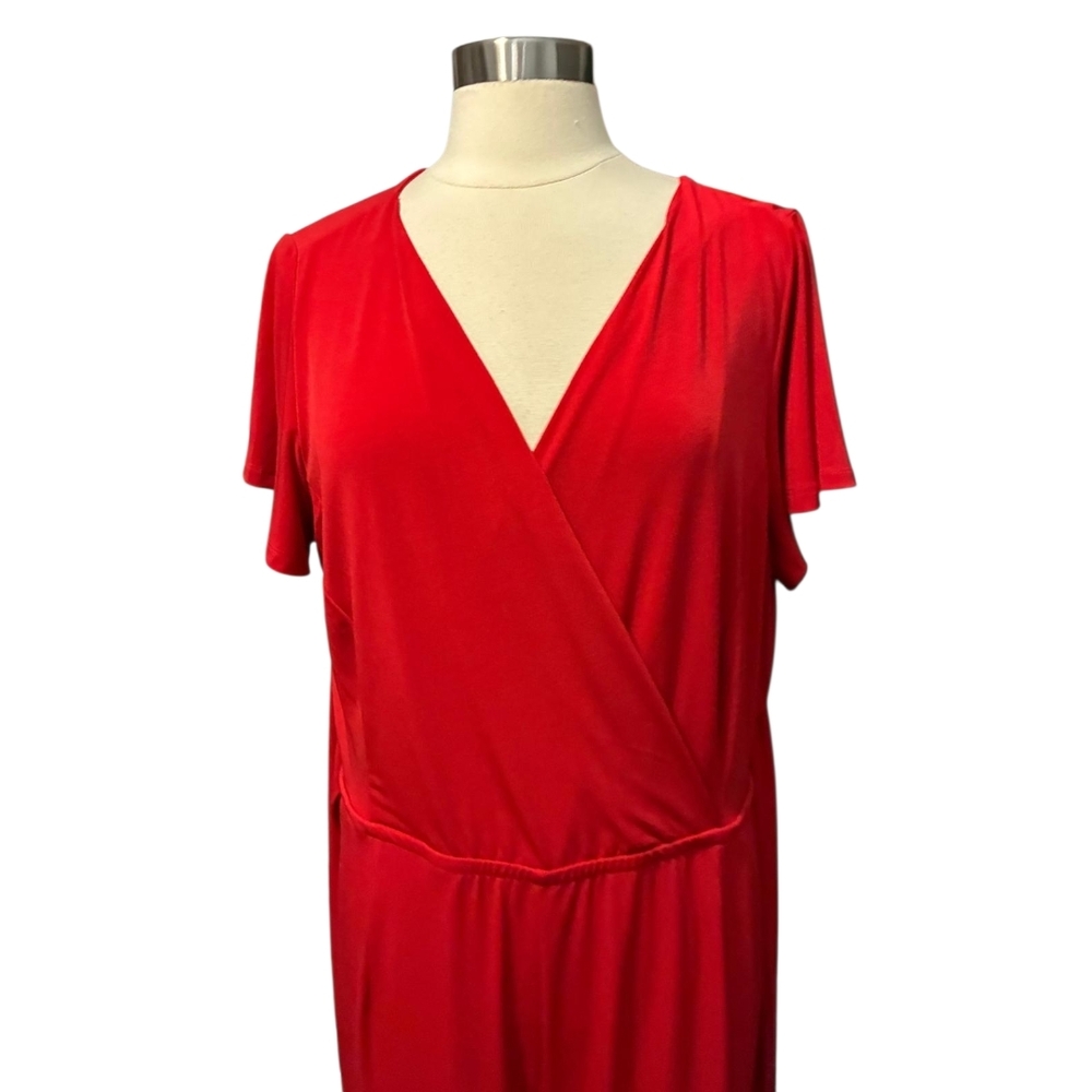 Lane Bryant | Red Stretch Flutter Sleeve Surplice Jumpsuit Size 18/20 - Picture 3 of 8